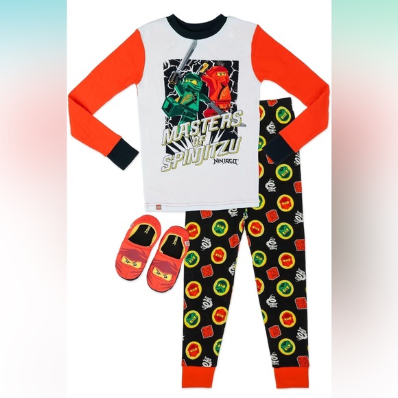 Lego Other - LEGO Ninjago Boys 2 Piece Cotton Pajamas with Slippers Size 6 NWT